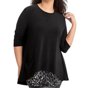 Sympli Nu Whisper Split Back Top 3/4 Sleeves Black Animal Print Size 12